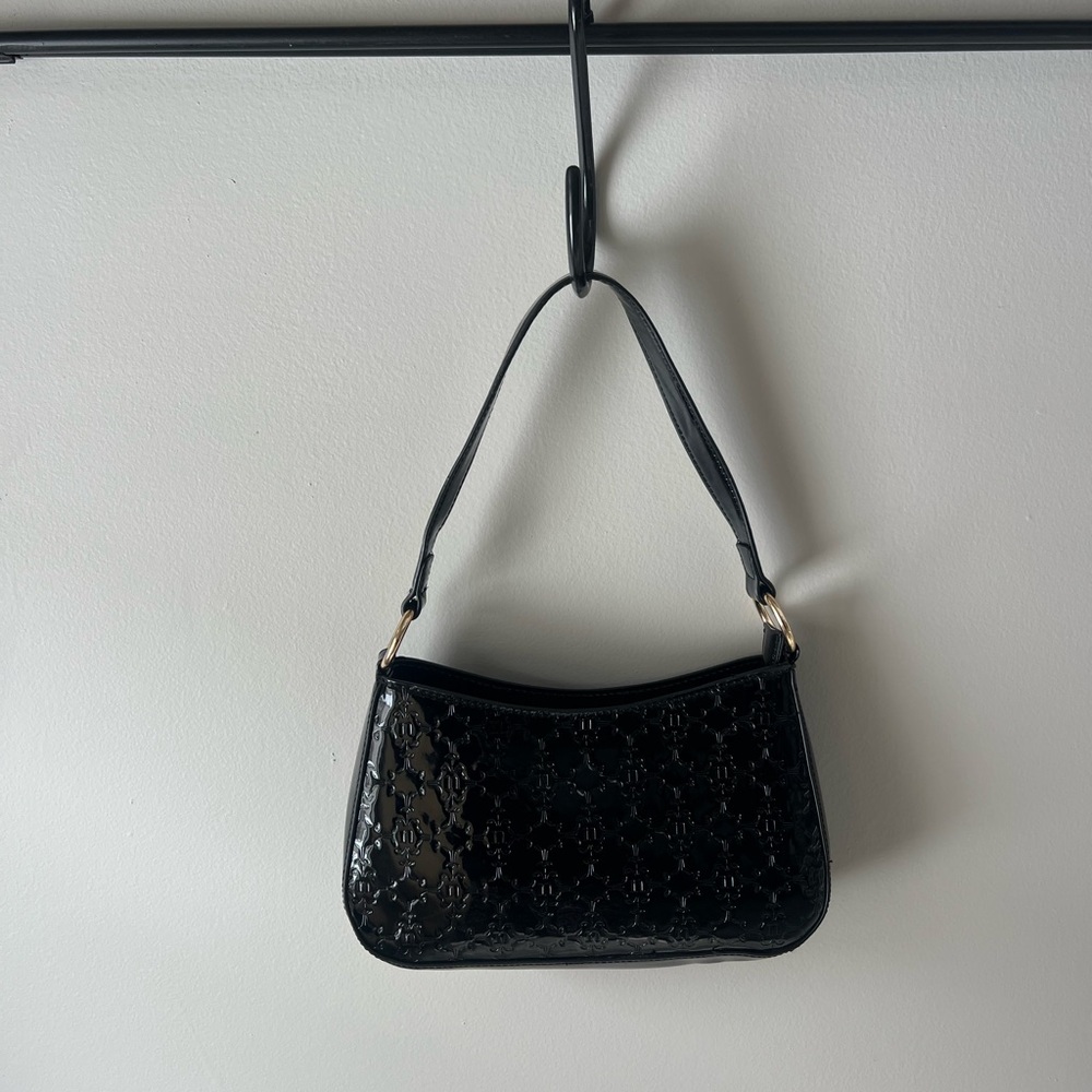 Nanette Lepore Black Patent Shoulder Bag with Gold Hardware